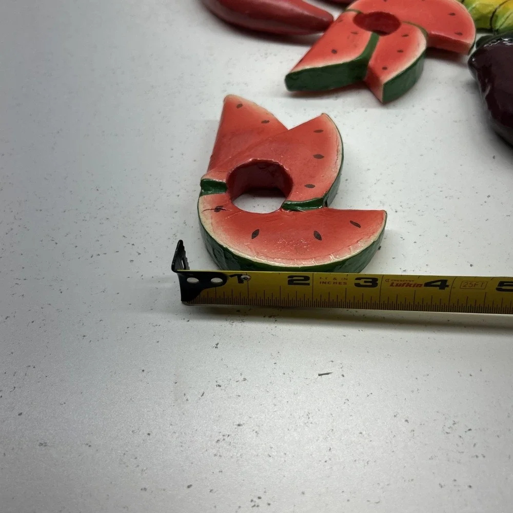 Vintage Wooden Fruit Napkin Rings Set 10 Watermelon‎ Hand Painted 1970's